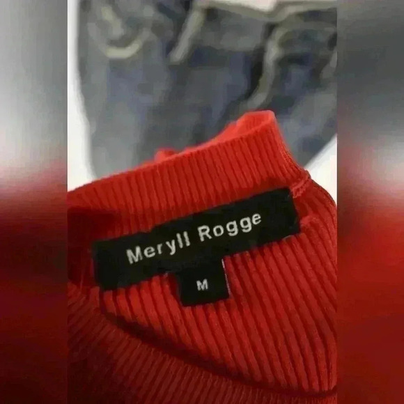 MERYLL ROGGE Red Bodycon Tech Lace Polyamide Daisy Bodycon Top Medium - Picture 4 of 6